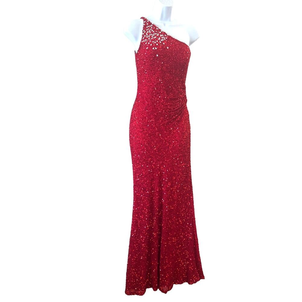 Vintage Scala Prom Dress Maxi Gown Red Full Sequin Beaded Mermaid 90s Y2K Sz 2